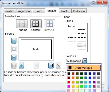 Format de cellule : Bordure