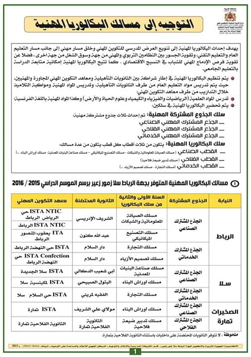 التوجيه إلى مسالك البكالوريا المهنية