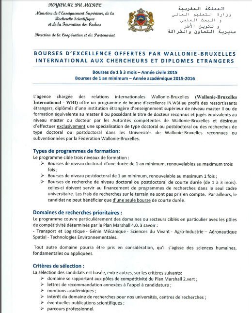bourses d’excellence International Wallonie -Bruxelles