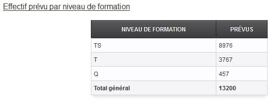 Effectif prévu par niveau de formation