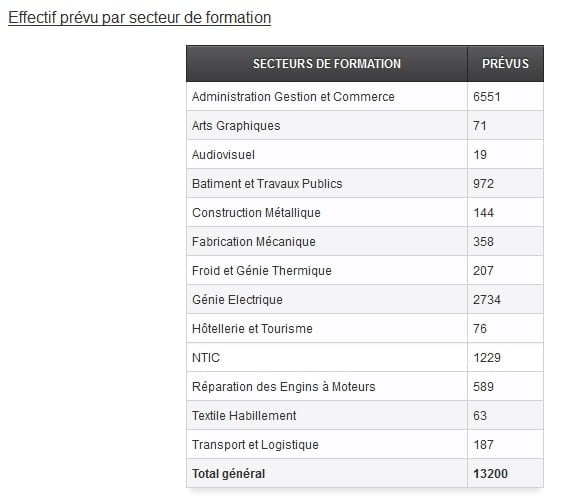 Effectif prévu par secteur de formation